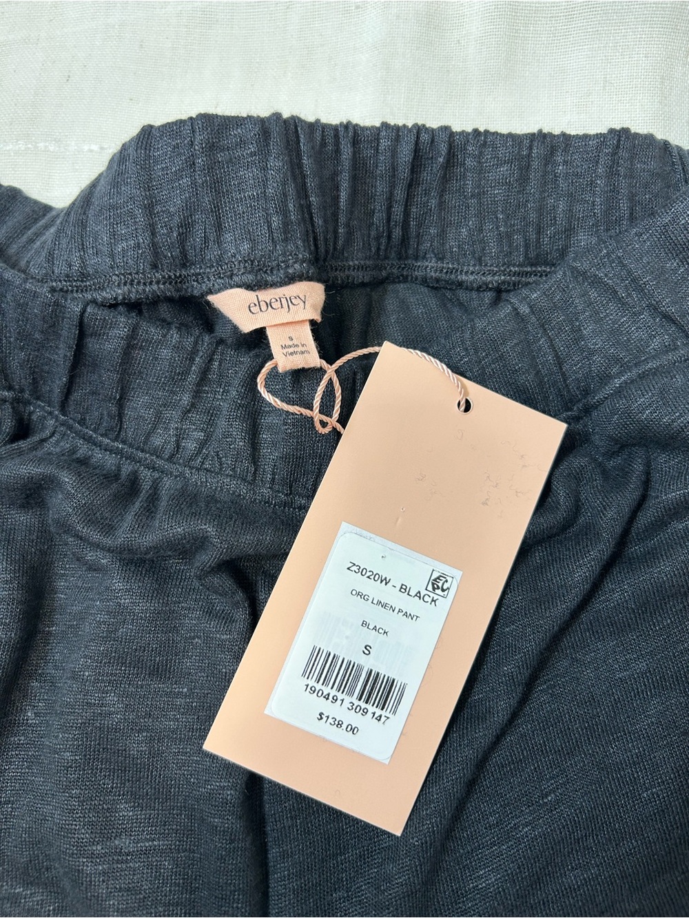 Eberjey Black Organic Linen Knit High Waisted Pant & Cropped tank Top Set S - Picture 5 of 16